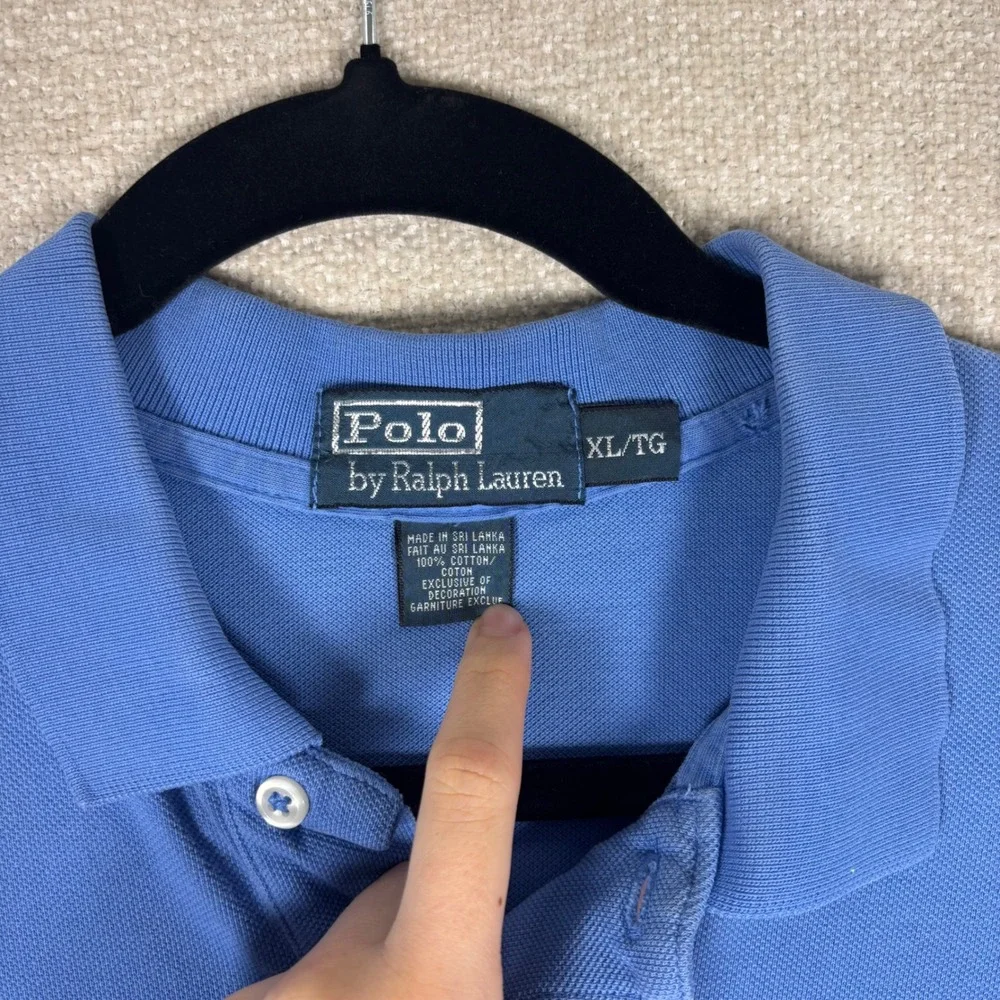 Vintage Polo Ralph Lauren Men XL Blue Cotton Short Sleeve Yellow Pony Polo Shirt